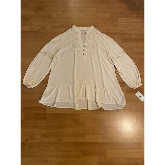 Keren Hart Ivory Embroidered Crochet Boho Blouse Tunic Top Shirt Womens 1X- New - Picture 12 of 16
